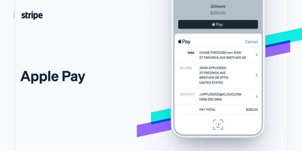 Apple Pay interface on iPhone showing payment card selection and biometric authentication process during a transaction