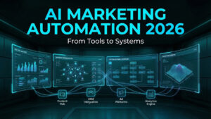 Artificial intelligence in business dashboard showing analytics and automation systems in 2026
