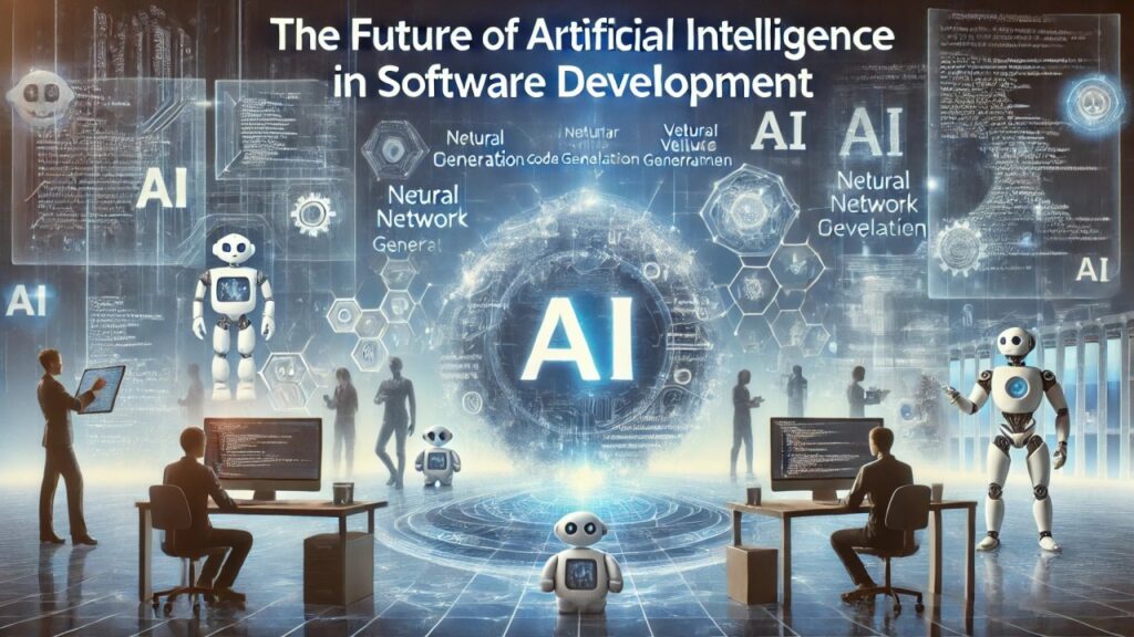 Futuristic concept of AI-assisted software development and low-code tools in 2026 and beyond