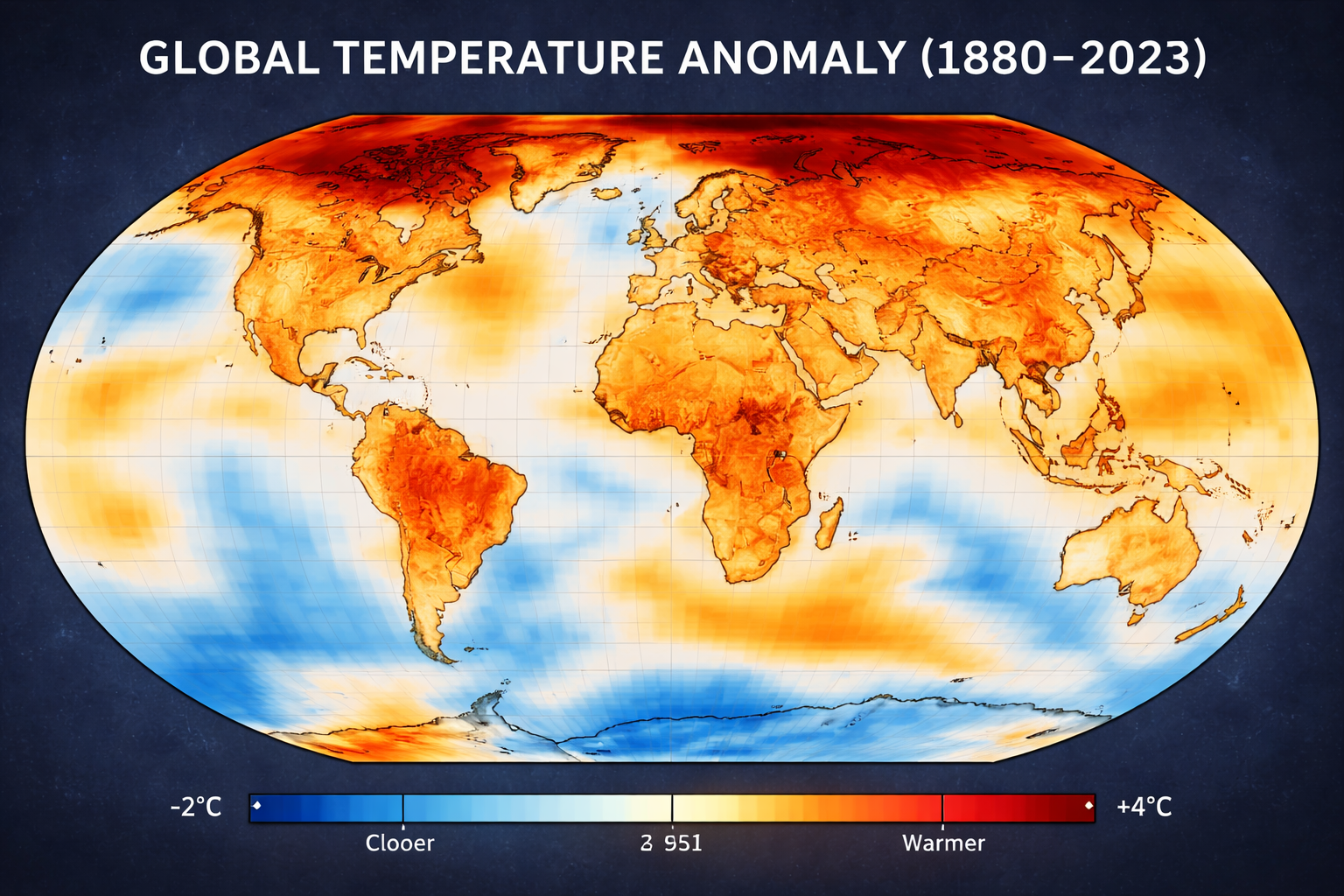 Global temperature anomaly map showing rising heat wave frequency and intensity