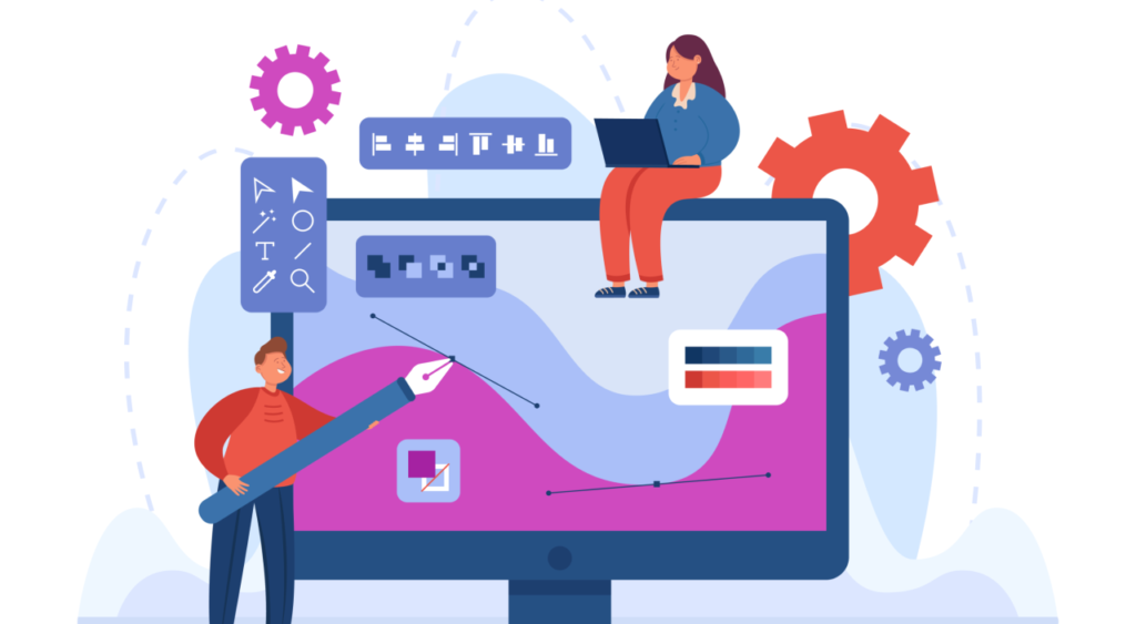 Illustration comparing traditional developer and citizen developer working together using low-code platforms