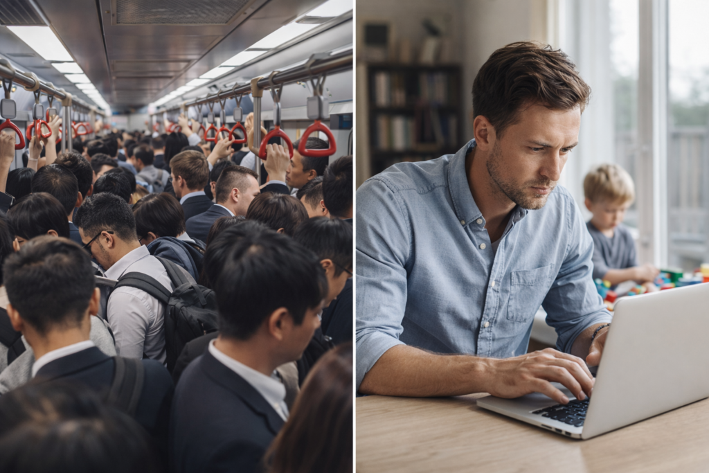 Economic and social factors contributing to time poverty including commuting and dual-income household pressures