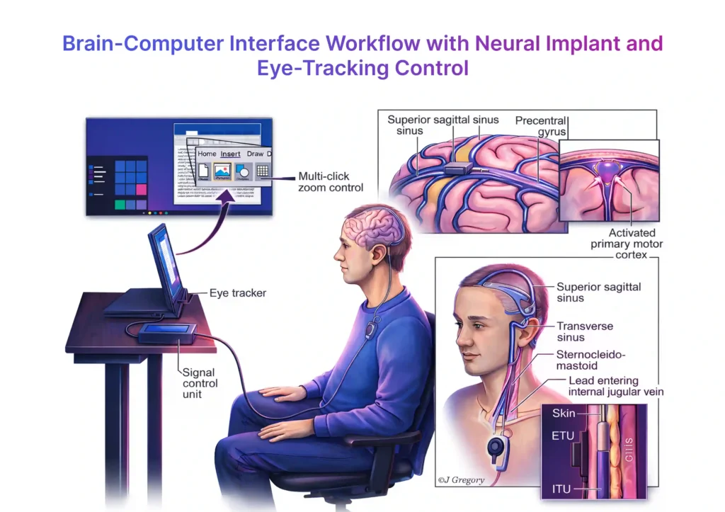 Visual of data feeding into a brain/chip — showing the learning process