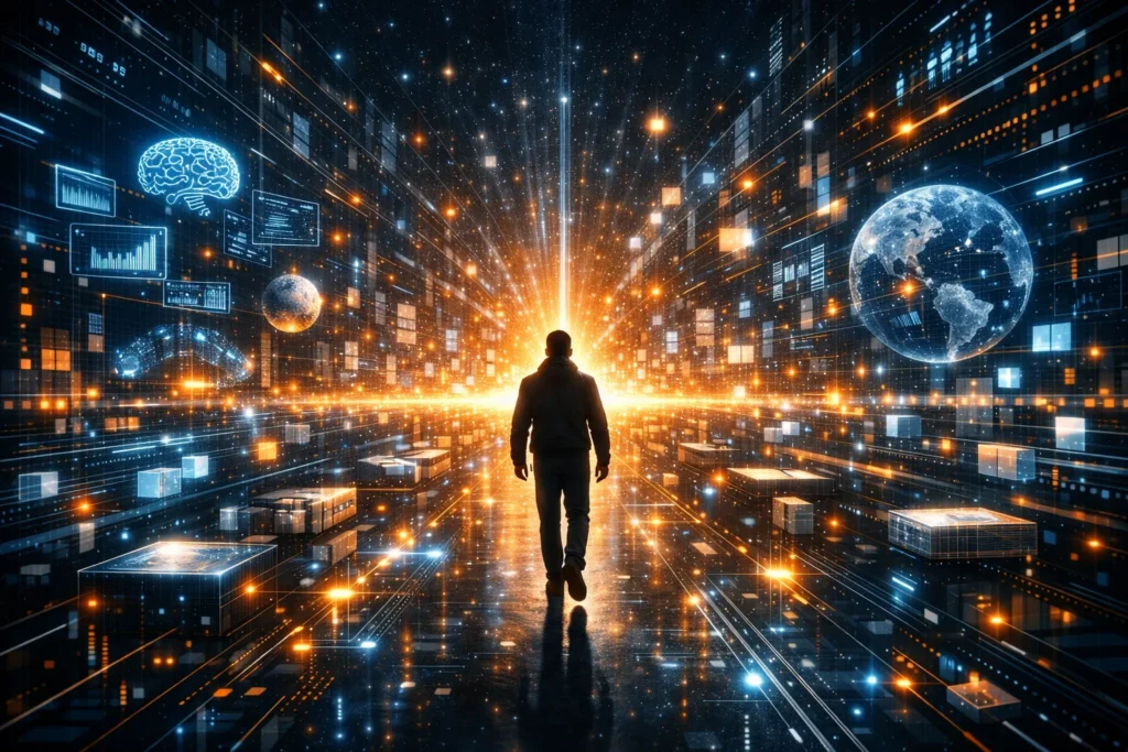 Future technology trends 2026 outlook visualization showing AI and innovation horizon