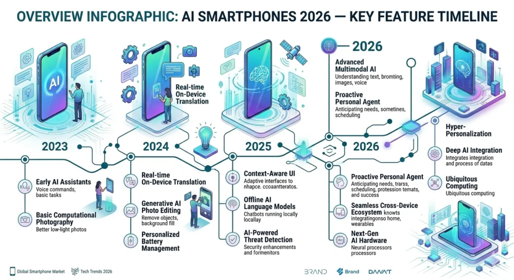 AI smartphones 2026 overview infographic showing key AI features