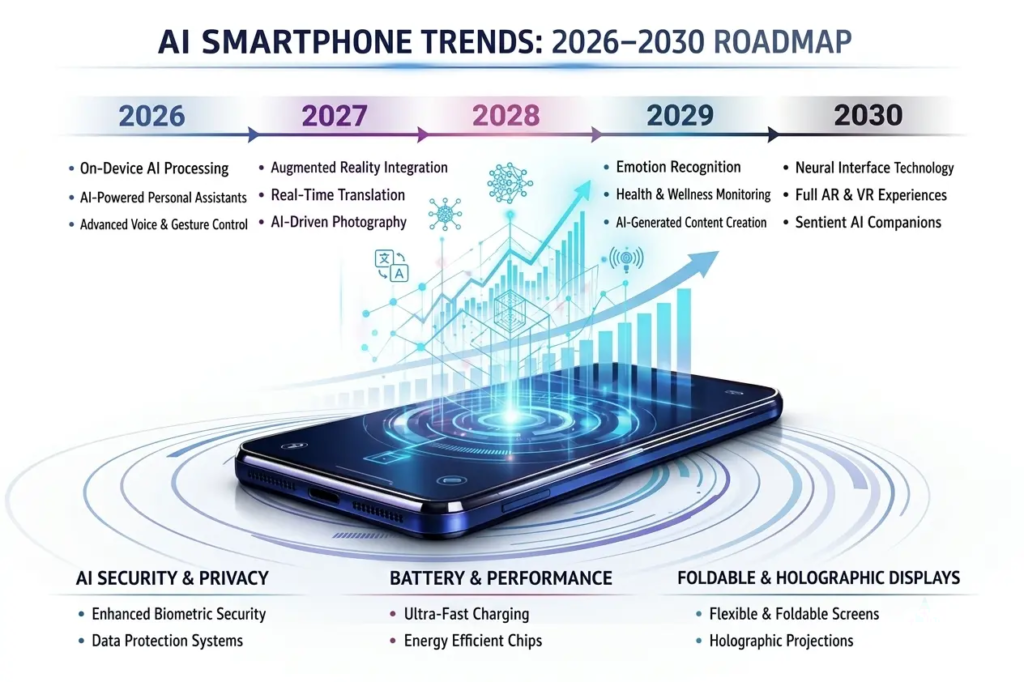 Future of AI smartphones 2026 to 2030 trend visualization