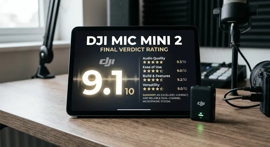 DJI Mic Mini 2 review final verdict — 9.1 out of 10 rating by Gizstreet tech reviewer