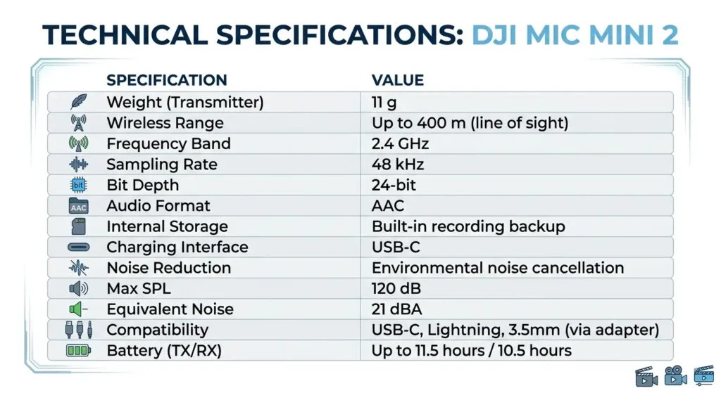 Technical specs of dji mic mini 2