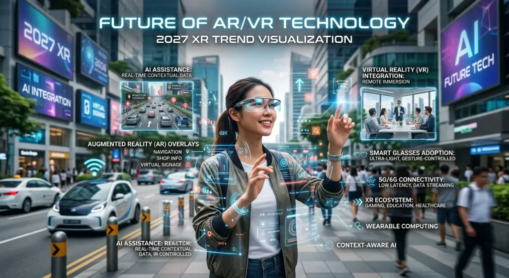 Future of AR VR technology 2026–2027 — smart glasses AI XR metaverse trend visualisation