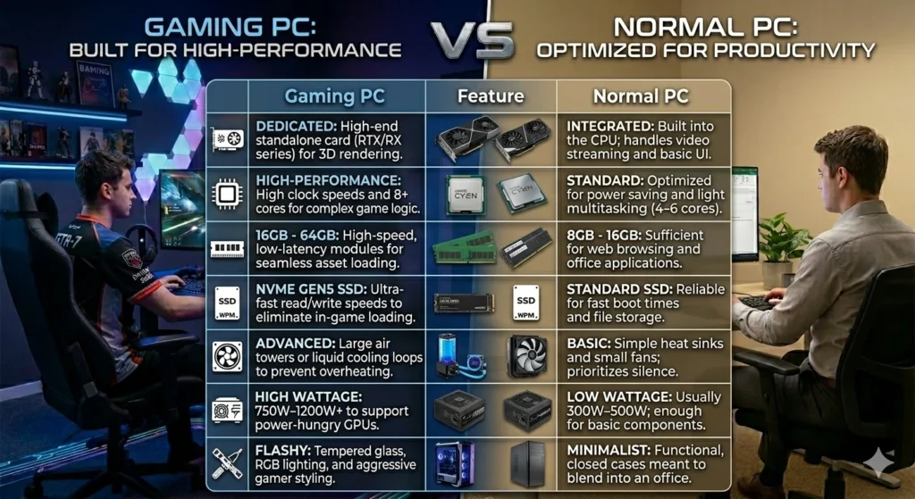 gaming vs normal pc comparison table