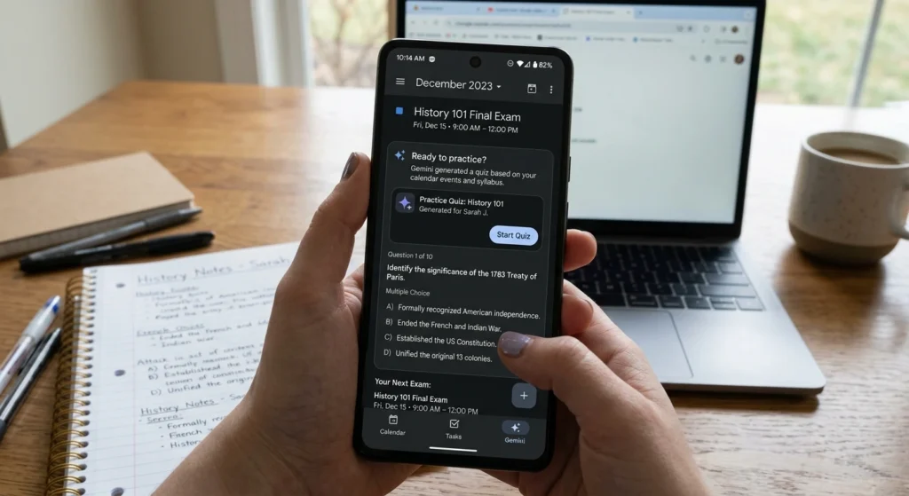 Gemini Proactive Assistance generating practice quiz from Google Calendar exam event
