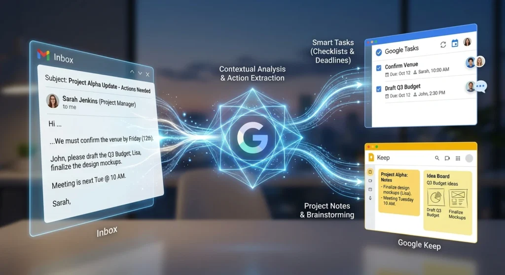 Google Gemini Proactive Assistance automatically creating tasks in Google Keep and Google Tasks