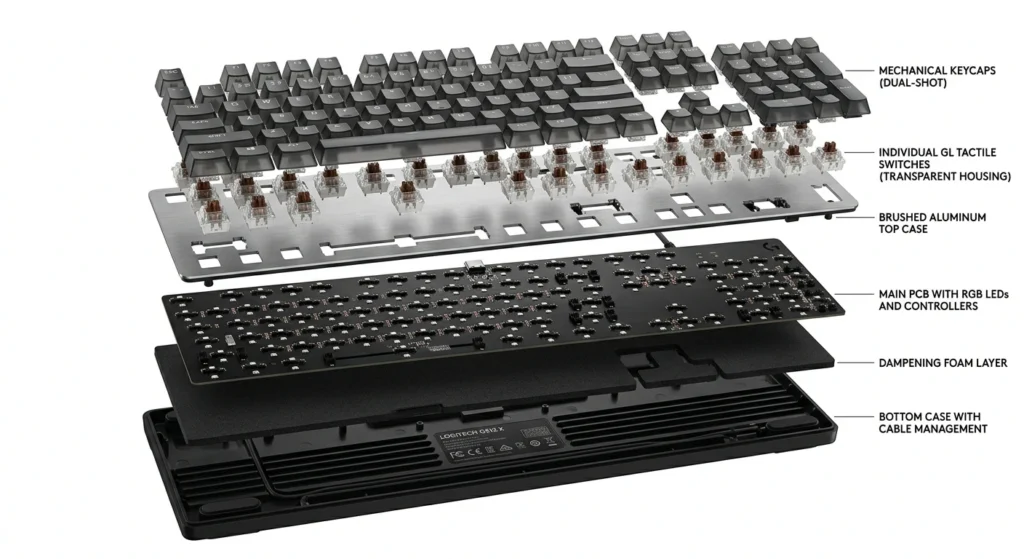 Logitech G512 X customizable switch bed architecture diagram