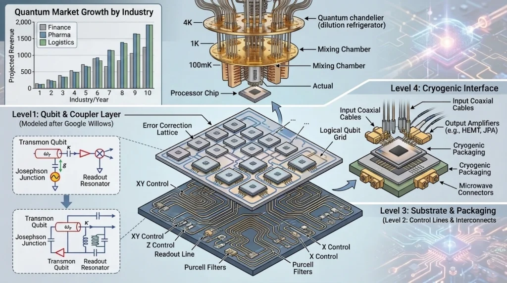 Close up of a modern quantum technology processor used in AI hardware development
