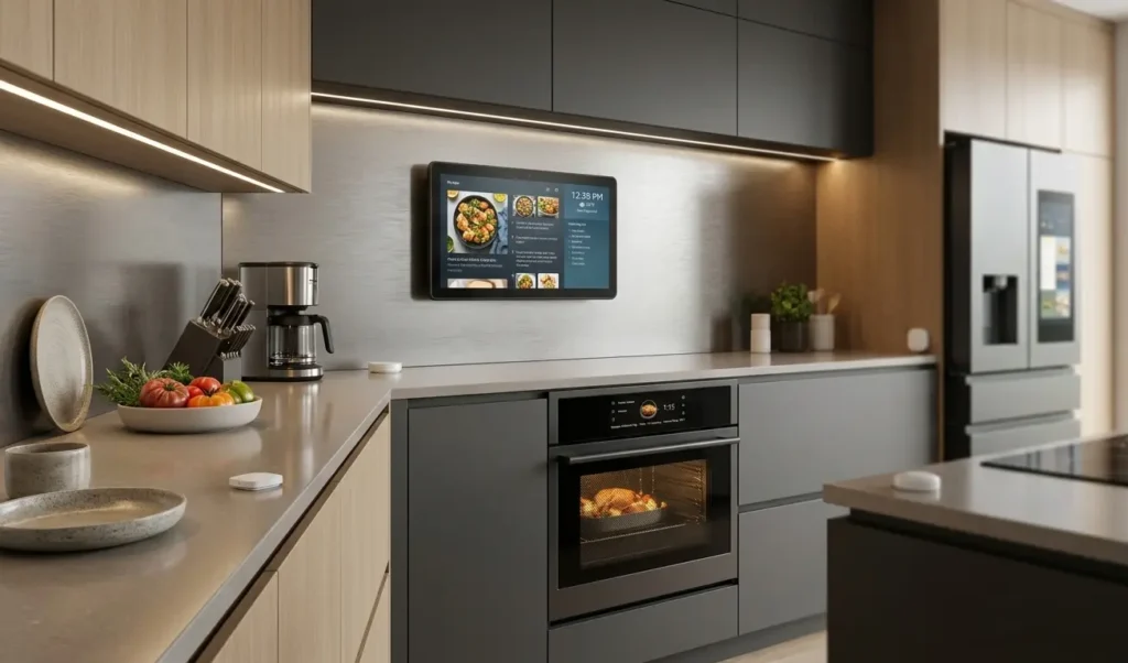 Amazon Echo Show 11 and 21 smart gadgets 2026 in a modern smart kitchen.