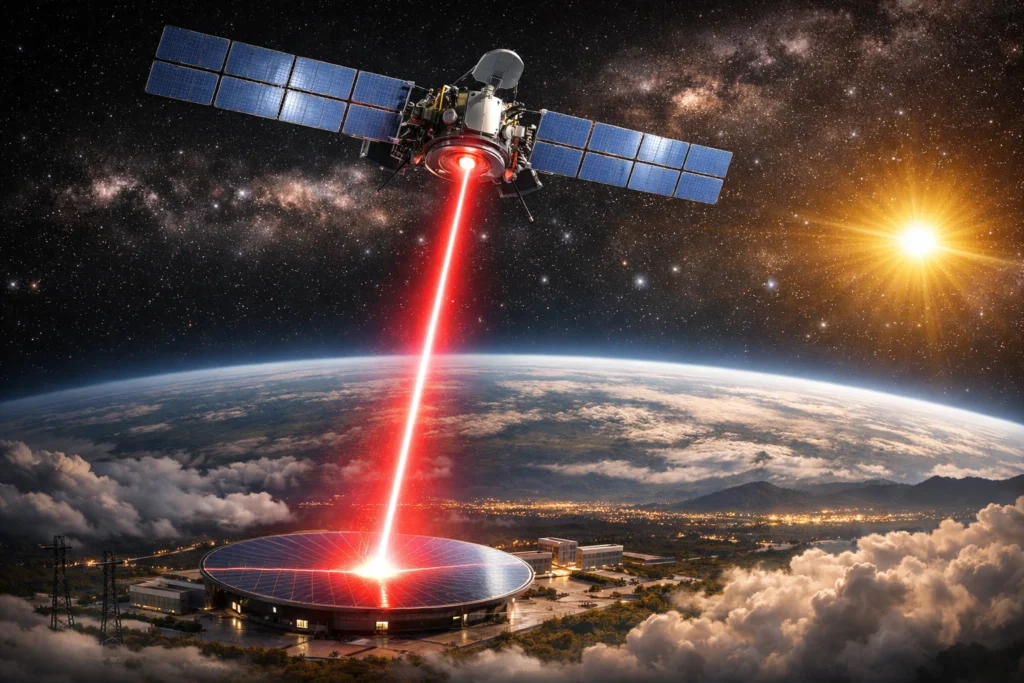 Meta Space Solar Project concept — orbital laser power beam to AI data centers