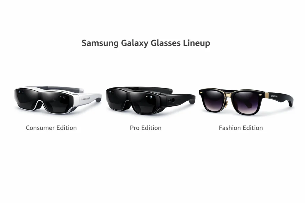 Samsung Galaxy Glasses lineup design for different editions