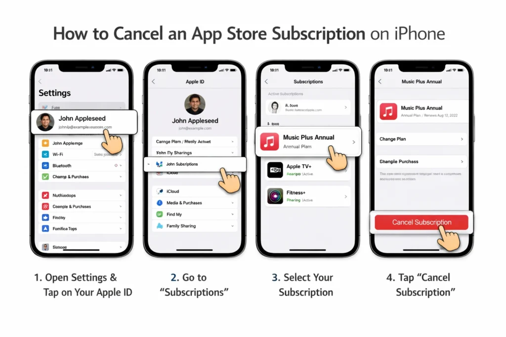 Step-by-step guide to cancel an App Store pay monthly annual subscription on iPhone