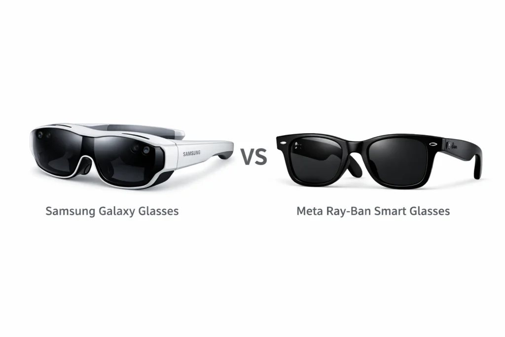 Samsung Galaxy Glasses vs Meta Ray-Ban smart glasses — AR features and design comparison
