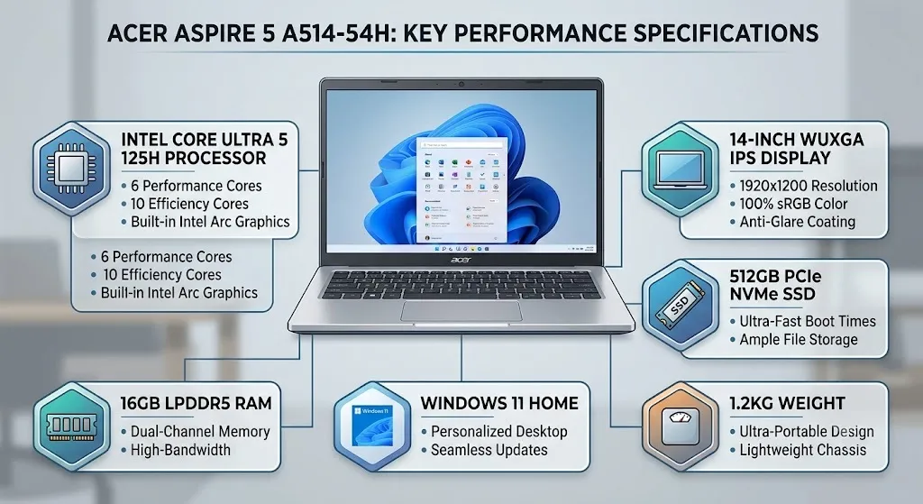 Acer Aspire 5 A514-54H specifications infographic
