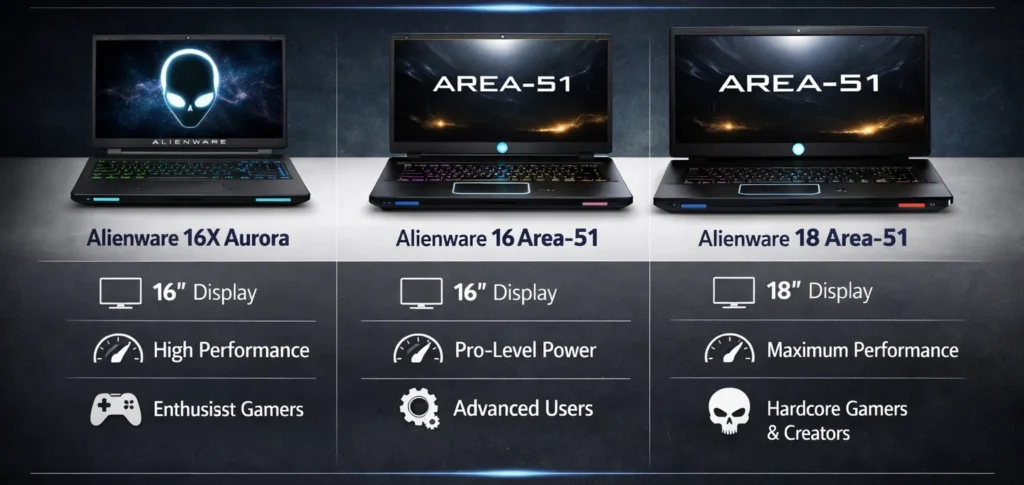 Comparison of Alienware 16X Aurora and Area-51 gaming laptops