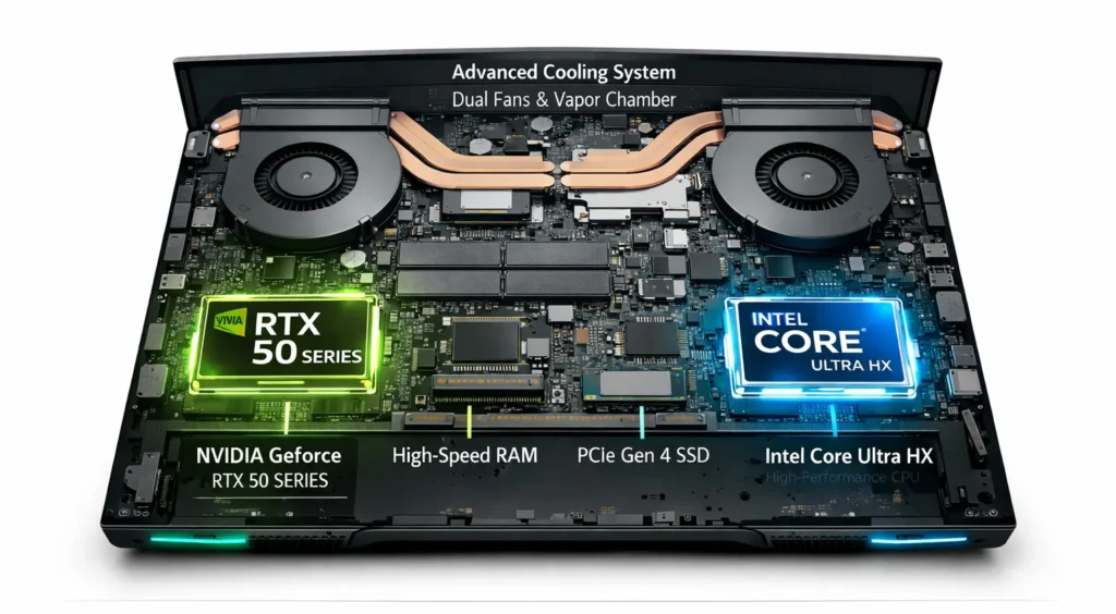 Alienware laptop hardware architecture with GPU and processor components