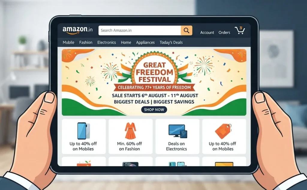 Illustration representing Amazon India's Great Freedom Festival announcement.
