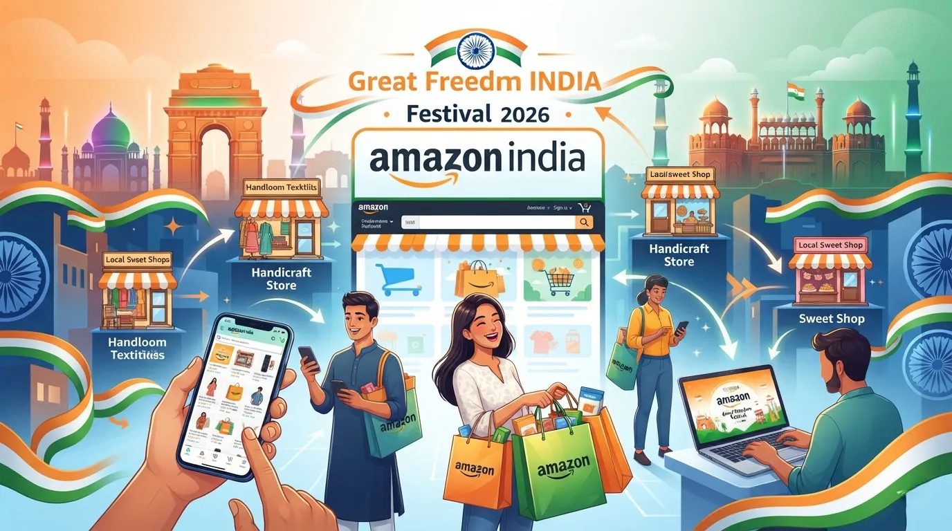 Amazon India Great Freedom Festival 2026 promotional illustration.