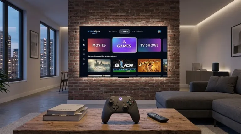 Prime Video interface on Fire TV featuring the new Amazon Luna Games tab.