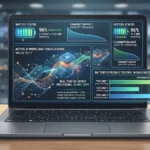 Illustration representing AMD Ryzen AI 7 445 battery efficiency in AI laptops.