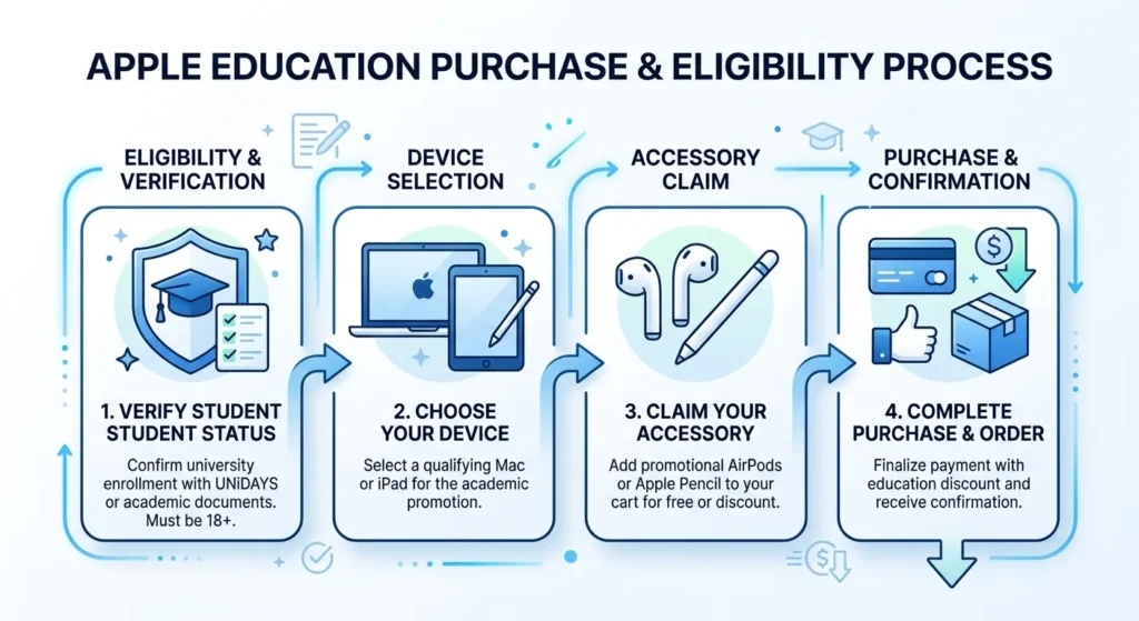 Illustration of the Apple education purchase process.