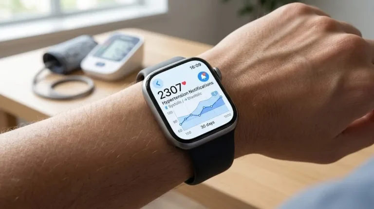 Apple Watch Series 11 displaying health monitoring features related to hypertension notifications.