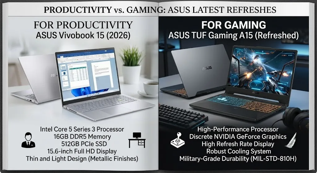 Comparison of ASUS Vivobook 15 and TUF Gaming A15