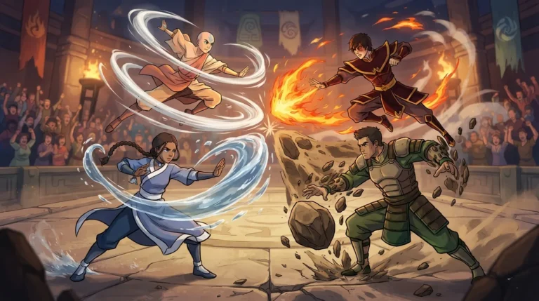 Illustration representing the hand-drawn combat style of Avatar Legends: The Fighting Game.