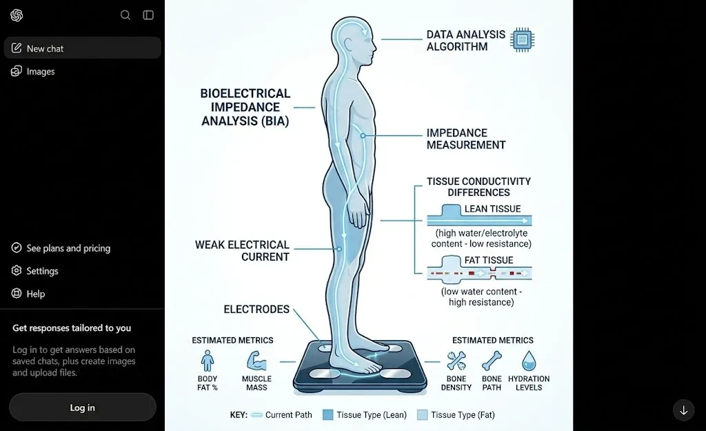 Illustration showing how Bioelectrical Impedance Analysis works. Smart Scales