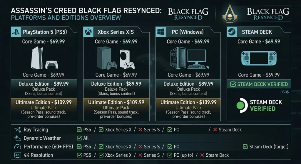 Assassin's Creed Black Flag Resynced platforms and editions overview.
