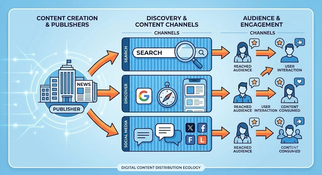 Infographic explaining digital content distribution channels.