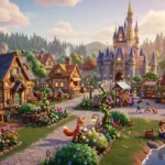 Disney Dreamlight Valley featuring its magical village and Disney-inspired world.
