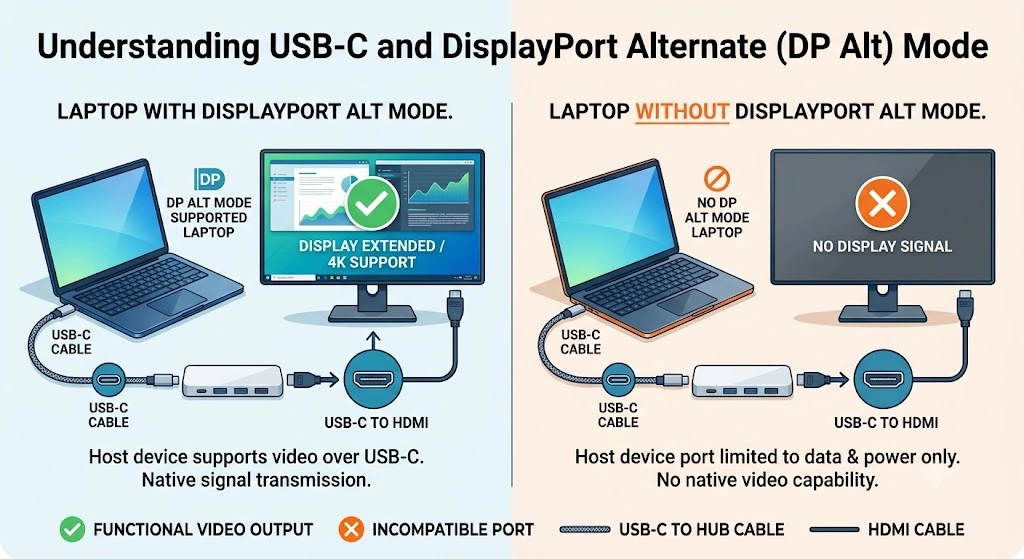 Diagram explaining DisplayPort Alternate Mode over USB-C.