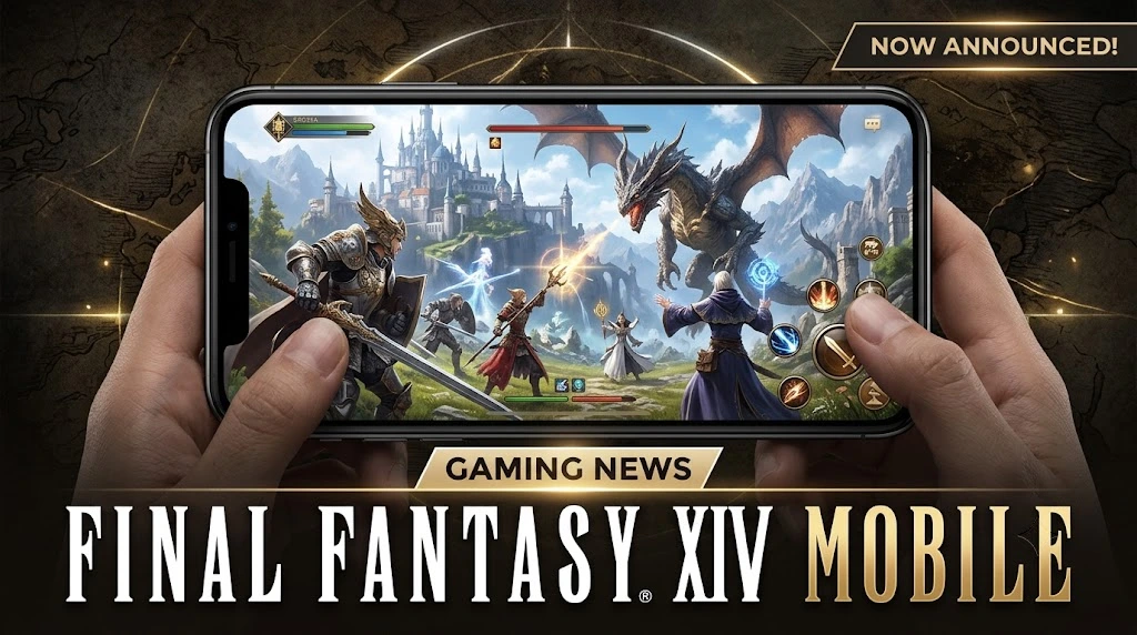 FINAL FANTASY XIV MOBILE official announcement artwork showing Square Enix’s mobile MMORPG adaptation.
