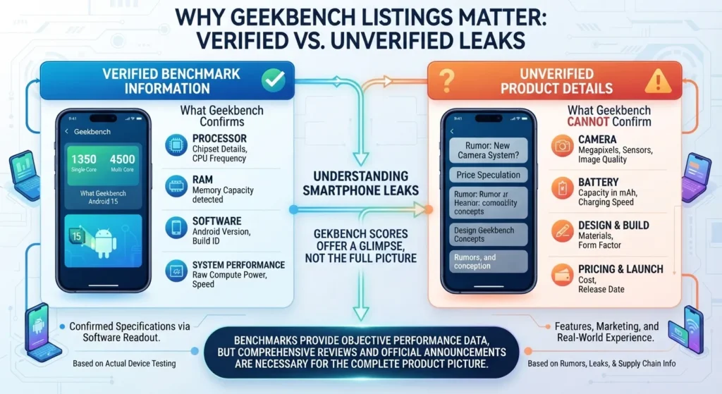 Infographic explaining verified versus unverified smartphone leak information.