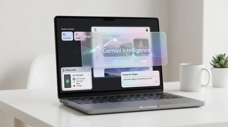 Concept illustration of Google's Googlebook AI laptop platform.