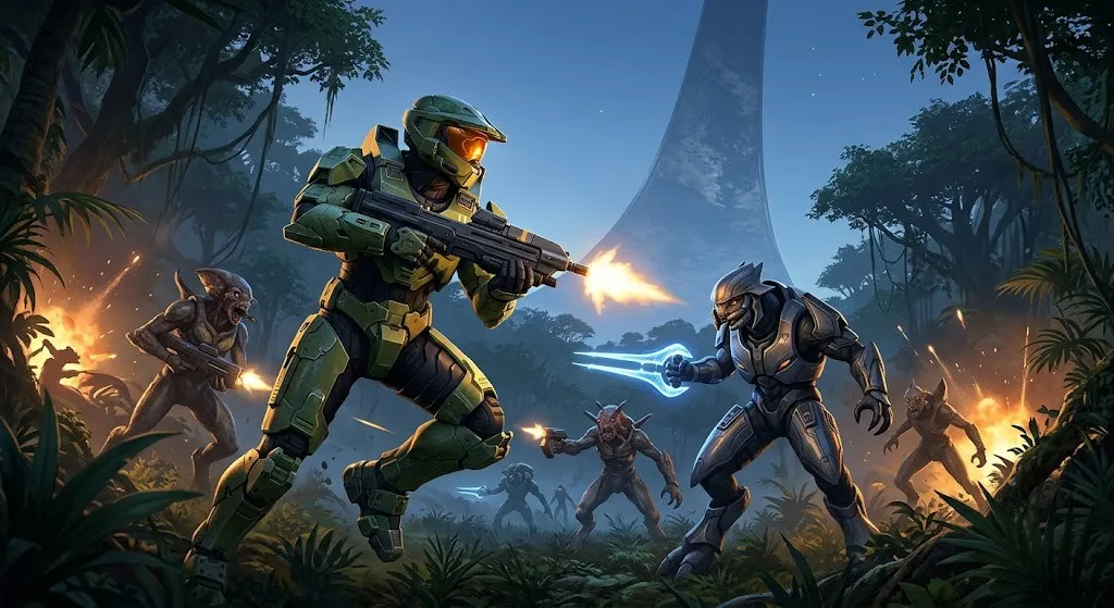 Modern gameplay scene inspired by Halo: Campaign Evolved.