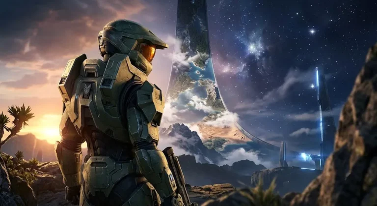 Halo: Campaign Evolved official-style key art showing a supersoldier facing the Halo ring.