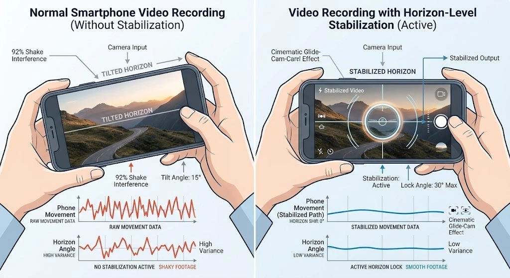 Illustration of smartphone horizon stabilization technology.