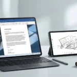 Concept image showing a compact premium tablet alongside a larger flagship tablet.