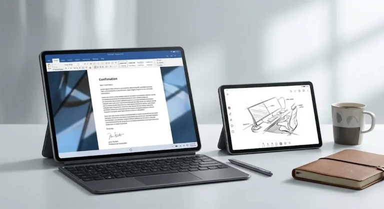 Concept image showing a compact premium tablet alongside a larger flagship tablet.
