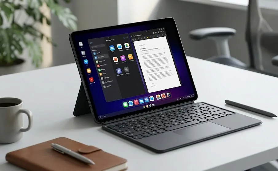 Huawei MatePad Pro Max compact variant premium tablet with keyboard and stylus accessories.