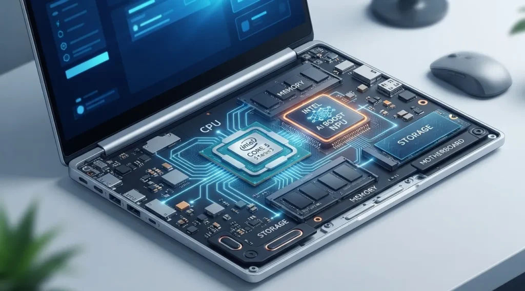 Diagram showing Intel AI Boost NPU inside a laptop platform