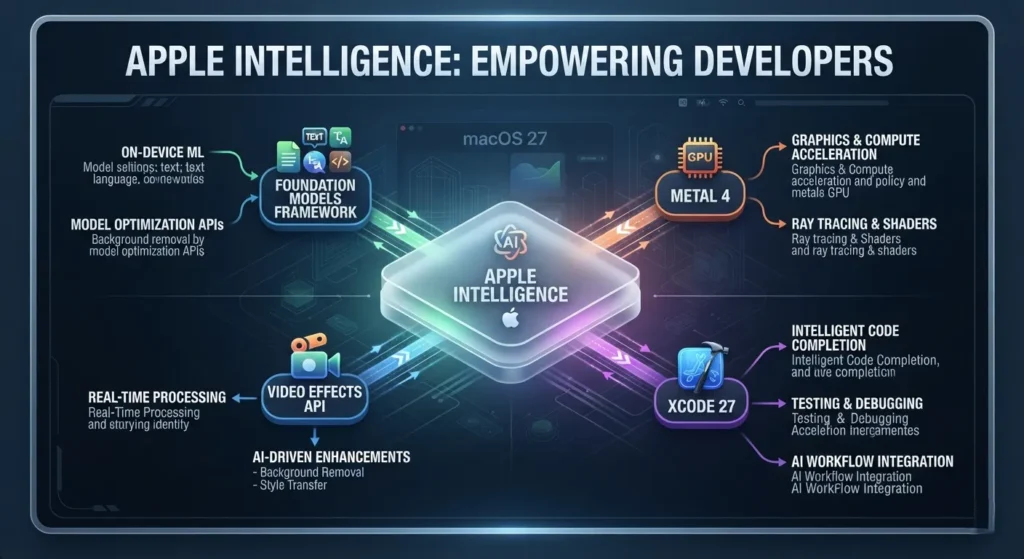 Diagram showing Apple's developer technologies in macOS 27.